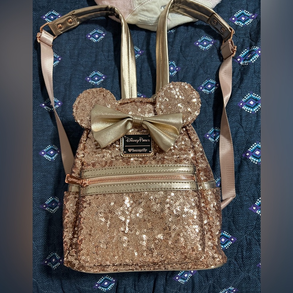 Loungefly Disney Rose Gold Sequin Minnie Mouse Bag